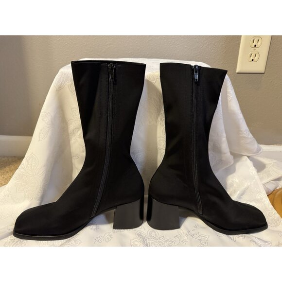 JEFFREY CAMPBELL 7 Black Block Heel Boot Bootie Stretch Mid Calf NEW - Picture 12 of 16